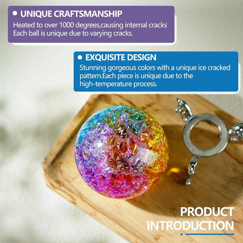 ZEERSHEE 60mm Colorful Ice Cracked Crystal Ball with Stand Decorative Glass Ball Paperweight for Home Wedding Office Christmas Decor - Image 5